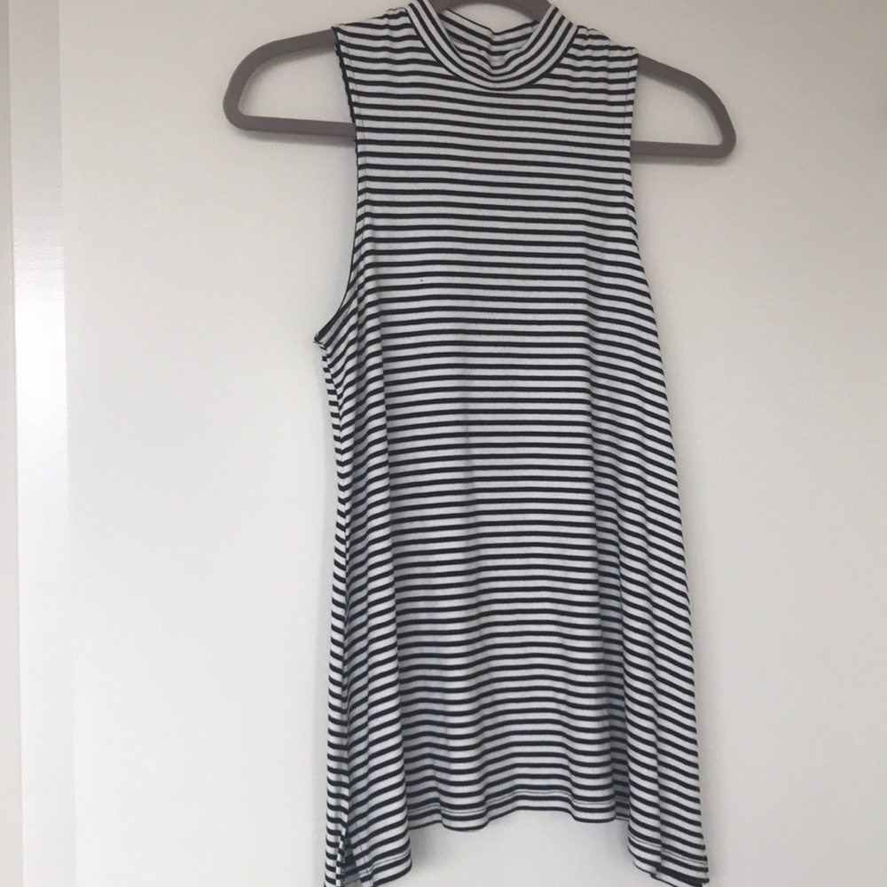 Black and white striped top with mini turtleneck